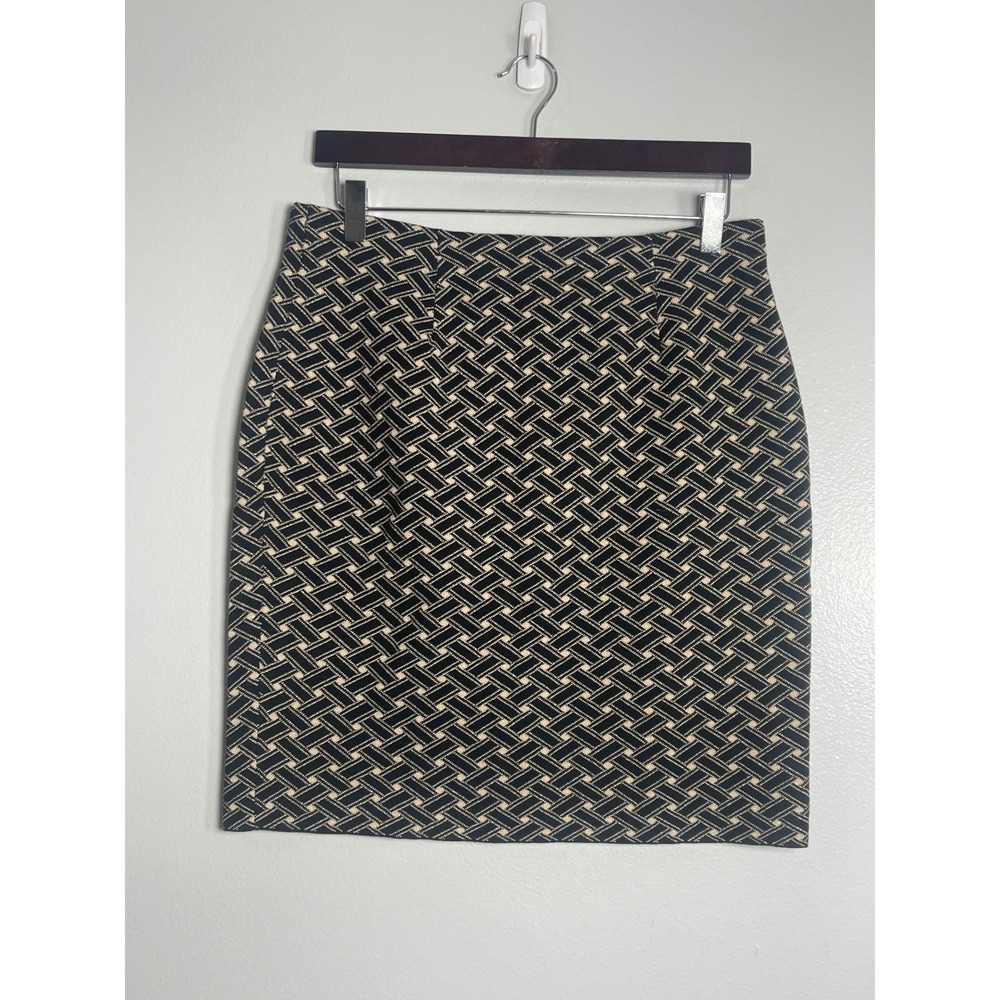 J.McLaughlin Parlor Slim Lattice Skirt Medium Black Gold NEW Metallic Knit